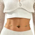 Bohemian colorful beaded metal waist chain with natural stone belly chain for women beach - Color Bead Style (1793) / Gold