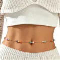 Colorful beaded metal waist chain variant, bohemian beach body jewelry for women. - Color Bead Style (1794) / Gold