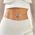 Y2K silver metal waist chain body belly jewelry for women fashion summer beach party outfits. - Y2K Flame Heart Style (1283)