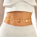 Bohemian gold metal waist chain with starfish and shell pendants for beach vacation. - Artificial Pearl Starfish Shell Style (9842)