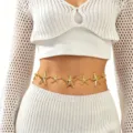 Gold starfish waist chain, stylish beach body belly jewelry for women and girls summer. - Starfish Link Style (5554)