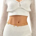 Bohemian gold waist chain with seashell and starfish charms, perfect for beach vacation outfits. - Turtle Starfish Shell Artificial Pearl Style (5550)