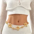 Gold floral metal waist chain bohemian beach dress accessory fashion body jewelry for women - Hollow Flower Style (1163)