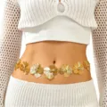 Gold metal flower waist chain, bohemian beach body jewelry for women dresses accessory. - Hollow Flower Style (9281)