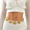 Bohemian seashell metal waist chain beach belly chain, stylish hollow knitted accessory. - Shell Turquoise Style (1260)