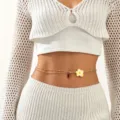 Bohemian Beach Flower Metal Waist Chain Summer Vacation Party Body Jewelry Accessories - Double Layer Yellow Flower Style (K-917)