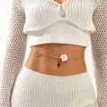 Gold double layer waist chain with pink flower for summer beach vacation and party wear - Double Layer Pink Flower Style (K-880)