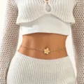 Bohemian metal waist chain with flower pendant, stunning beach belly chain for women summer. - Double Layer Gold Flower Style (K-881)
