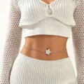 Boho double-layer metal waist chain with elegant flower pendant for beach vacation outfits. - Double Layer Silver Flower Style (K-882)