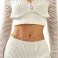 Boho gold waist chain with starfish shell pearls beach belly jewelry dress accessory - Starfish Shell Artificial Pearl Style (7339)