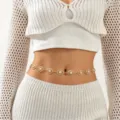 Elegant gold pearl waist chain boho beach body jewelry for women dress accessory. - Round Hollow Flower Style (DZ-309)