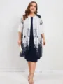 Plus size summer floral printed cardigan dress detail view comfortable elegant women wear - XL / Set / Dark Blue
