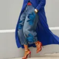 Damen blaue Blumenmuster weite Bein Jeans lässige Mode lose Hosen mit stilvollem Design - S / Unterteile / Koralle