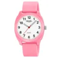 Orologio al quarzo con cinturino in silicone rosa e quadrante bianco numeri arabi. - Rosa
