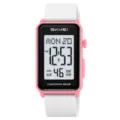 Orologio elettronico digitale rettangolare Skmei per studenti allarme impermeabile sport. - Cassa Rosa Cinturino Bianco