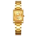 Orologio al quarzo rettangolare dorato da donna, cinturino in acciaio vintage chic. - Cassa Oro Quadrante Oro