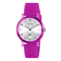 Orologio al quarzo SKMEI con cinturino in silicone rosa, quadrante argento e piccoli secondi. - Viola trasparente