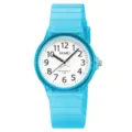 Orologio al quarzo in silicone azzurro con quadrante bianco e numeri per uso quotidiano. - Transparent Blue