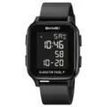 Montre numérique carrée noire avec bracelet en silicone, montre de sport étanche et lisible. - Noir Cadran Noir