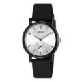 Montre à quartz minimaliste SKMEI avec cadran rond et bracelet en silicone noir. - Noir