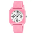 Orologio al quarzo quadrato rosa con cinturino in silicone e quadrante bianco elegante. - Taglia unica / Rosa