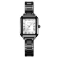 SKMEI Black Square Quartz Watch Women Elegant Ceramic Steel Strap Fashion Wristwatch - Black Case Silver Dial
