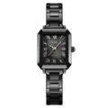 SKMEI Black Women Quartz Watch Square Dial Steel Bracelet Luxury Casual Waterproof - Black Case Black Dial