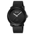 Black quartz watch with textured silicone strap and classic round dial for men and women. - Fashion Quartz Watch (2577) / Black Black Dial