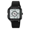 SKMEI Reloj Digital Cuadrado Hombre Correa Silicona Negra Podómetro Multifunción Deporte - Negro (Correa de silicona)