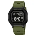 Orologio sportivo digitale quadrato SKMEI con cinturino in silicone verde militare e impermeabile. - Verde militare