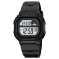 Orologio sportivo digitale quadrato nero SKMEI, impermeabile con funzione doppio orario. - Nero (Display Bianco)