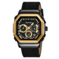 Orologio al quarzo da uomo di lusso SKMEI con design multifunzione e cinturino in pelle. - nastro decorativo in pelle / nero e oro