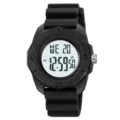 Black digital sports watch featuring silicone strap and waterproof outdoor design. - Black With White Screen