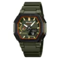 SKMEI mens digital sports watch, waterproof tactical military wristwatch with dual display. - Army Green