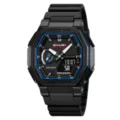 SKMEI Mens Waterproof Dual Time Analog Digital Sports Watch Resin Octagonal Wristwatch - Black Blue