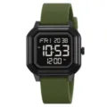Orologio digitale con cinturino in silicone verde e cassa quadrata nera per uso quotidiano. - Verde militare