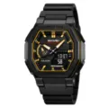 SKMEI men multi-function digital sports watch waterproof resin strap outdoor timepiece - Black & Gold