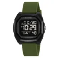 Orologio digitale da uomo SKMEI con cassa quadrata nera e cinturino in gomma verde scuro. - Cinturino in Silicone / Verde militare