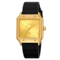 SKMEI orologio uomo quarzo lusso quadrato quadrante oro cinturino in silicone nero casual - Cassa Oro Cinturino Nero