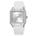 SKMEI Orologio al Quarzo Uomo Quadrante Argento Quadrato Cinturino Silicone Bianco - Cassa Argento Cinturino Bianco