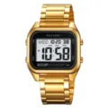 Orologio digitale dorato da uomo con cassa quadrata retro e cinturino in acciaio. - Oro Bianco