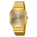 Orologio al quarzo dorato da uomo con quadrante quadrato, cinturino in acciaio e data. - Oro Quadrante Grigio