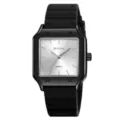 Orologio al quarzo uomo quadrante quadrato cinturino silicone casual accessorio moda - Black Case Silver Dial