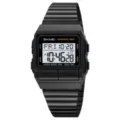 SKMEI men retro digital watch waterproof square electronic watch with countdown timer - Black Case with White Dial (Steel Strap)