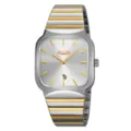SKMEI orologio al quarzo uomo minimalista acciaio inossidabile quadrante quadrato moda - Argento Oro Bicolore Quadrante Argento