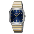 Orologio da uomo quarzo quadrato quadrante blu indici oro cinturino acciaio bicolore. - Cassa Bicolore Argento Oro Quadrante Blu