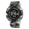 Montre de sport numérique imperméable pour homme avec bracelet camouflage et multifonction - Gris Camouflage