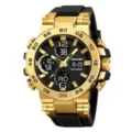 Orologio sportivo uomo a doppio display SKMEI cassa in metallo oro cinturino in gomma nera - Oro
