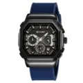 SKMEI Mens Quartz Watch Multi-Function Three-Eye Six-Hand Black Case Blue Silicone Strap - Black Blue Strap