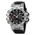 SKMEI Orologio Sportivo Uomo Doppio Display Ghiera Metallo Cinturino Gomma Elettronico - Argento